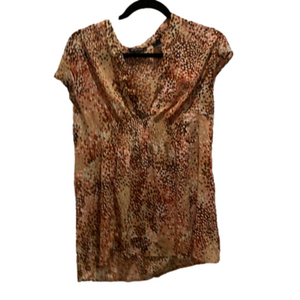 NEW YORK AND COMPANY Size L Brown and Pink Polka Dut Blouse